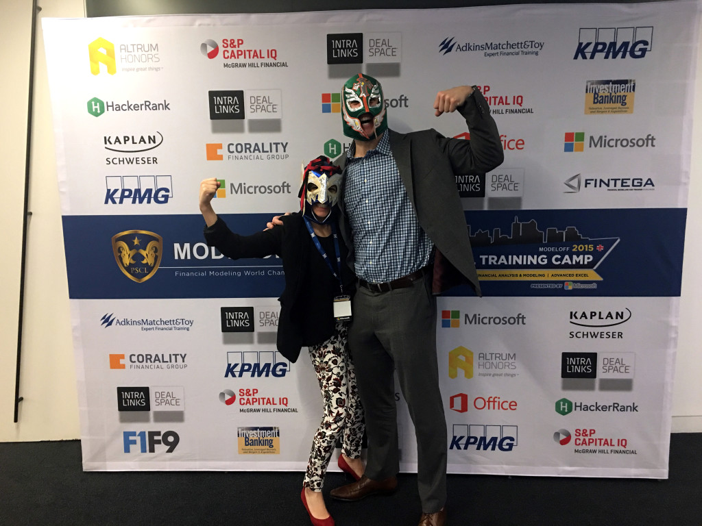 The Luchador Dinero with his friend at the ModelOff Finals