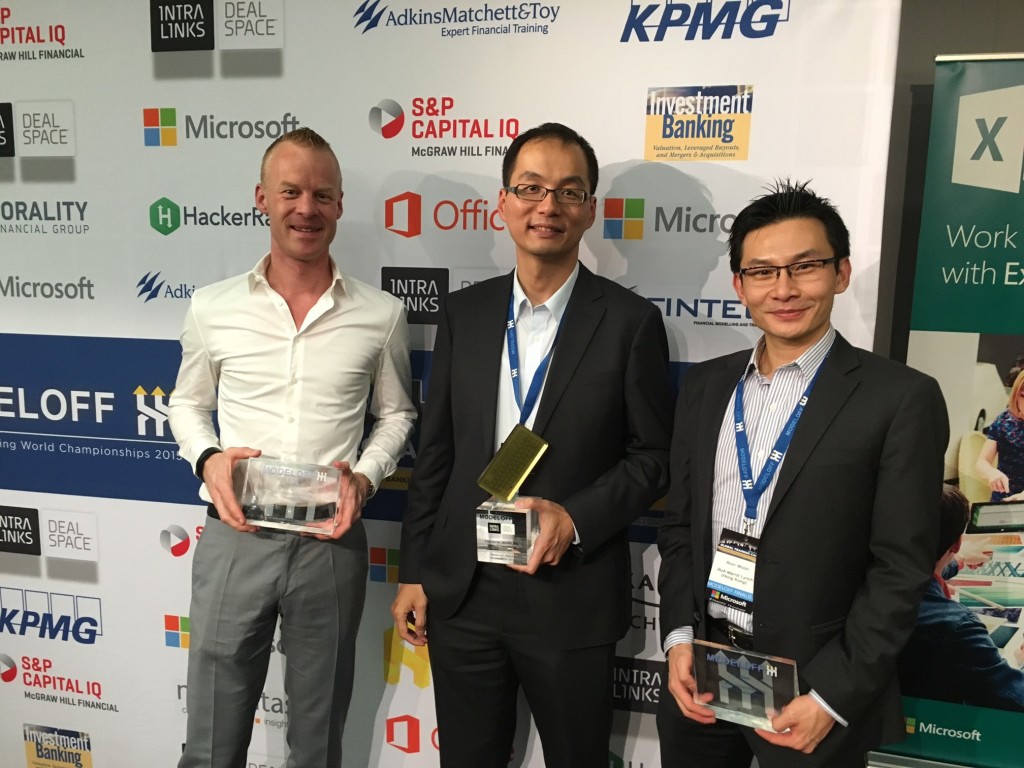 Congrats to the world's top financial modelers, from left to right: Willem Gerritsen, Joseph Lau, Alvin Woon