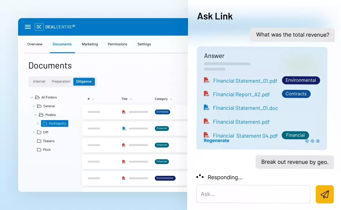 Products DealCentreAI Diligence Accelerated AI powered workflows Link